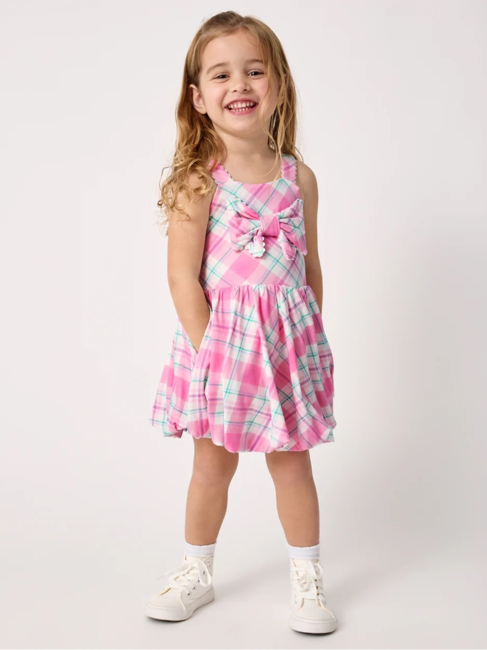 Little Sleepies Pink Plaid Bow Casual Dress - Picture 4 of 7